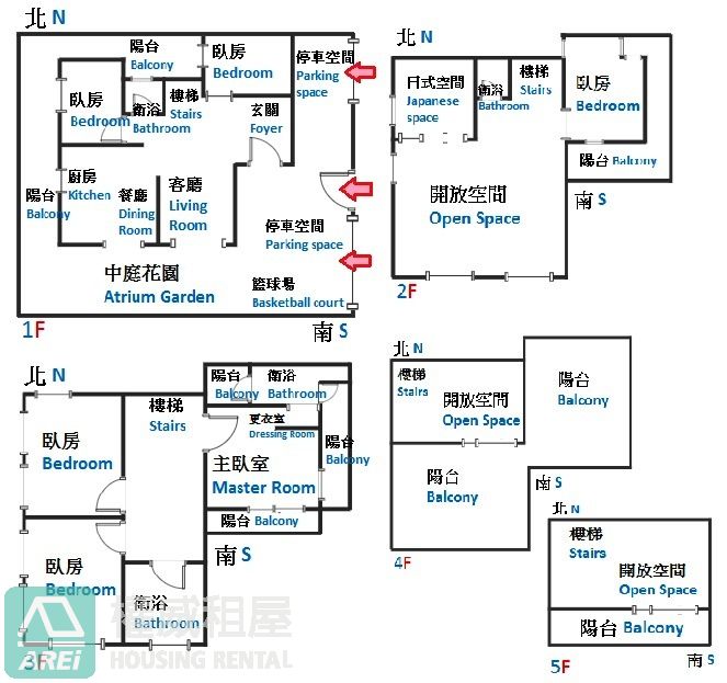 超亮眼翻新獨棟7房大空間私人庭院車庫別墅(實際使用坪數超大)