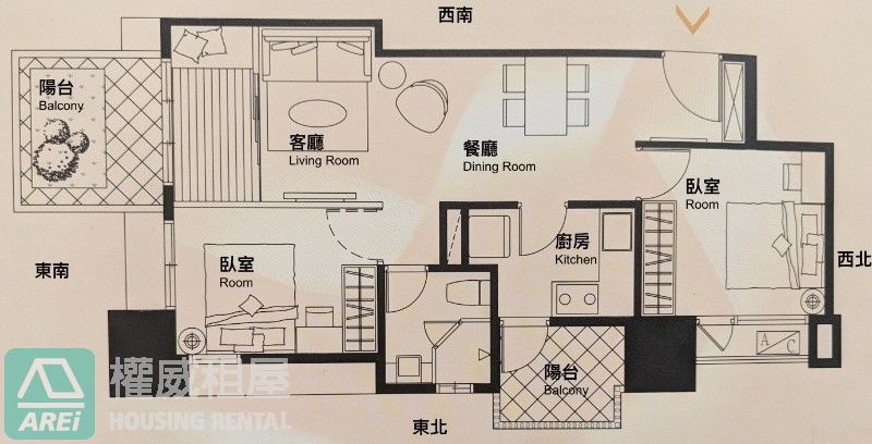 高鐵MRT高鐵棧精裝景觀2房平車