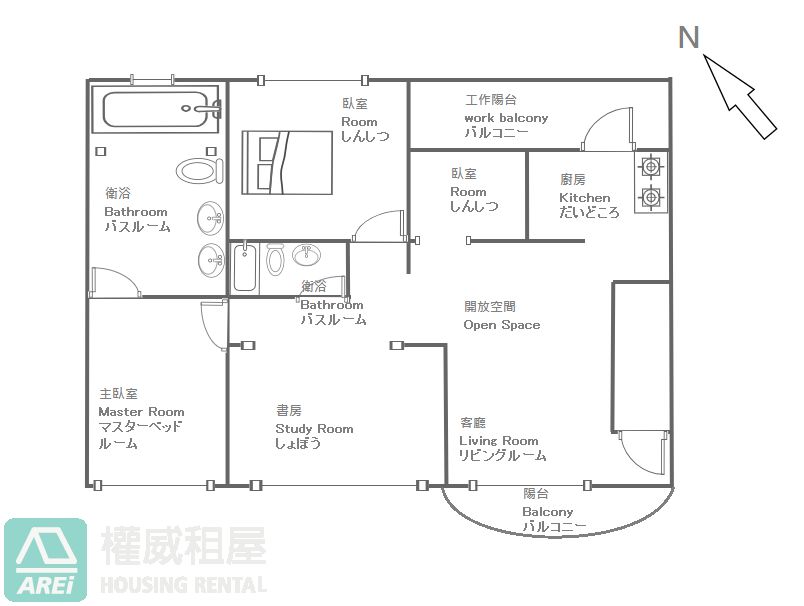 戀戀英國亞灣區_大客廳3+1房雙浴缸平車