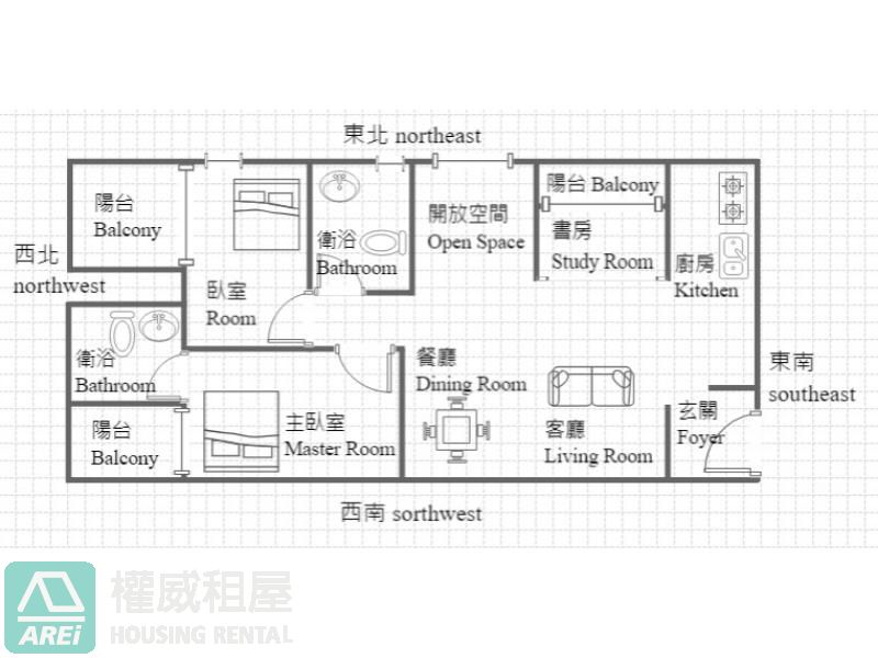 三多MRT繽海北歐風質感2+1房平車