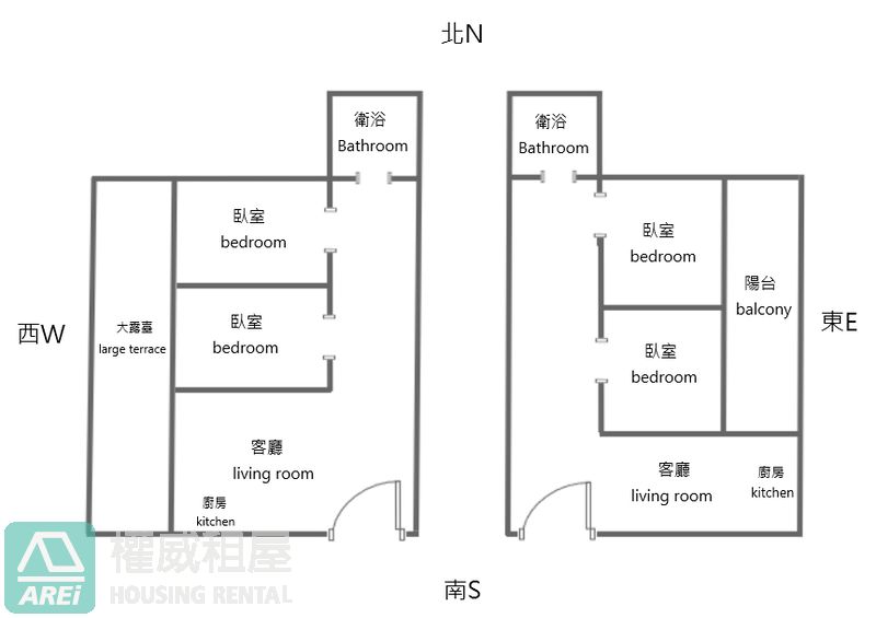 凱薩大第翻新明亮空屋大陽台2房